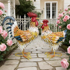 Metal Chicken Family Decor, Yard Rooster & Hen Ornaments, 2pcs - Image 5