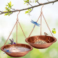 2 Pcs Hanging Bird Bath for Outside, 11.5" Antique Copper Metal Bird Feeder Birdbath Bowl with Rust-Proof Chains Simulated Dragonfly for Outdoor Garden Backyard Patio Yard Decor by Ferrochef