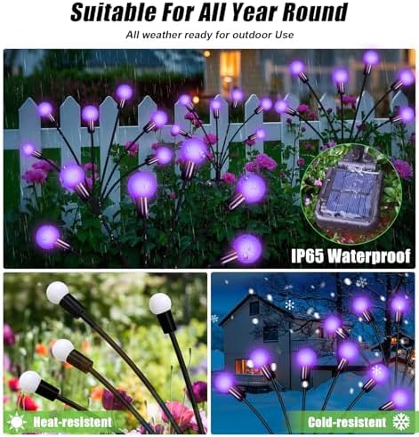 NBQQ Solar Lights Outdoor 4 Pack of 24 LEDs Swaying Firefly Garden Decor - Image 3