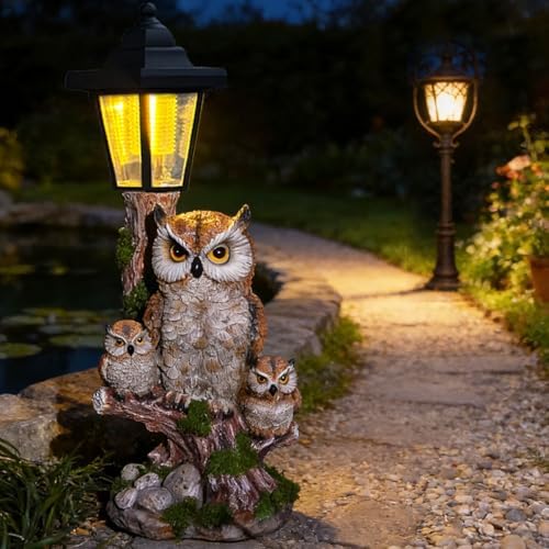 Solar Owl Statue, Fake Owl Family Outdoor Waterproof Garden Owl Decor - Image 2