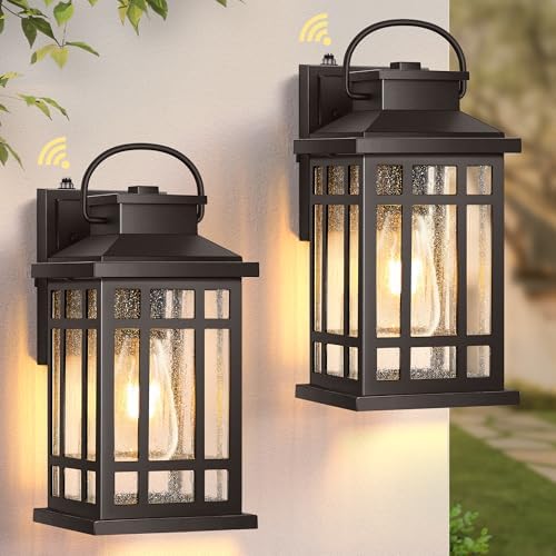 Exterior Lighting Fixtures, Oil Rubbed Bronze Dusk to Dawn Outdoor Light, 100% Aluminum Outdoor Porch Lights Wall Mount, Waterproof Exterior Wall Sconce for Patio, 2-pack Outside Garage Lantern by OPAXIS