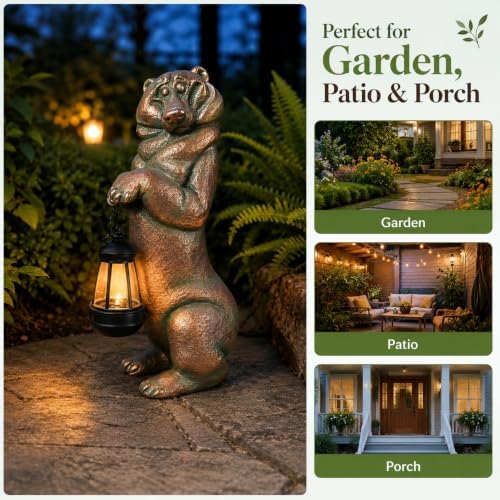 Funny Bear Outdoor Solar Lantern,16.2in Garden Decor Statue Waterproof - Image 4
