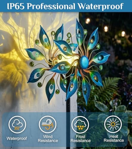 Solar Wind Spinners Outdoor, Peacock Garden Decor, Metal Yard Art - Image 4