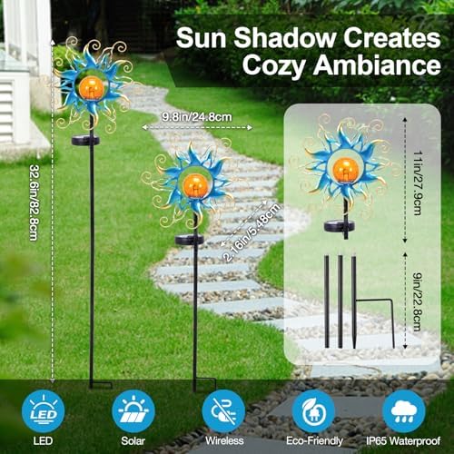 Solar Lights Outdoor Garden Decor, Blue Metal Sun Crackle Glass Globe Stake Waterproof 30LED Decorations Unique Gifts for Women,Mom,Outside, Patio,Lawn,Yard,Pathway - Image 3