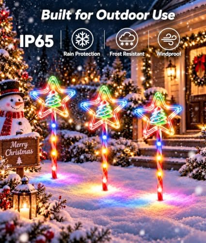 Solar Christmas Lights Outdoor, 10 Pack Star Tree Pathway Lights, Colorful - Image 5