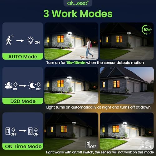 ALUSSO Metal Heads Motion Sensor Outdoor Lights 60W 6000LM 120V ETL Listed - Image 5