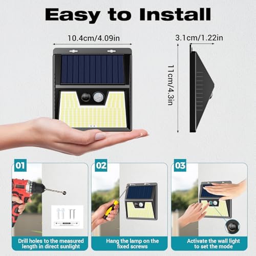 Peasur Solar Lights Outdoor [10 Pack], Solar Motion Sensor Outdoor Lights, Security Light 3 Working Modes, Waterproof for Outside Garden Yard Fence - Image 5