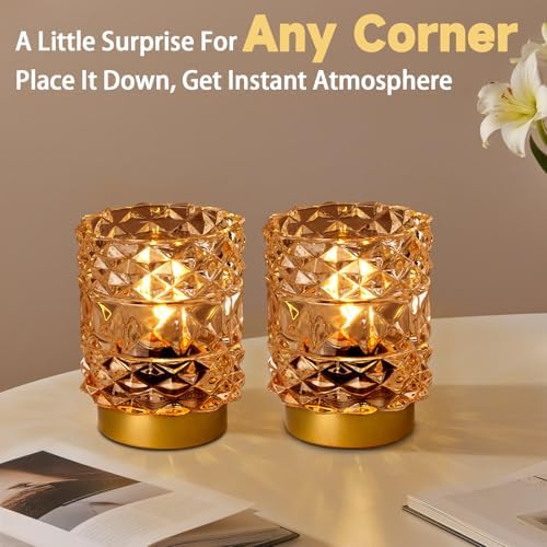 Battery Operated Lamp with Timer, Small Cordless Table Lamp, 2-Pack Yellow - Image 2