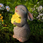 Solar Rabbit Garden Statues Outdoor Bunny Decor Resin Rabbit Figurine Holding Sunflower with LED Lights for Proch Patio Lawn Yard Mother's Day Christmas Birthday Gardening Gifts for Mom Women by WONDHOME