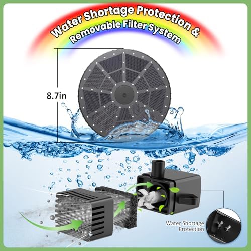 Yzert Remote Solar Fountain Adjust Spray Height with Fantastic Colorful Lights, 2026 6W Solar Bird Bath with 4000 mAh Battery, Solar Water Fountain Pump for Outdoor, Garden Decor, Pond, Pool (54LEDs) - Image 6