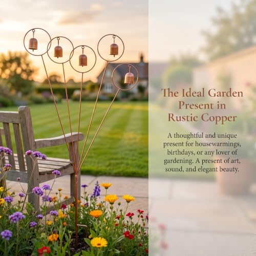 Retro Metal Garden Stake with 5 Bell Rings, Rustic Handmade Wind Chime Yard Decor, All-Weather Waterproof Lawn Ornament, Tool-Free Vintage Metal Art for Patio Backyard, Ideal Gardening Gift - Image 4