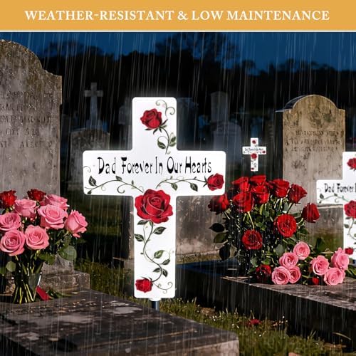 Solar Cross Light, Rose Flower Dad Grave Decorations for Cemetery - Image 6