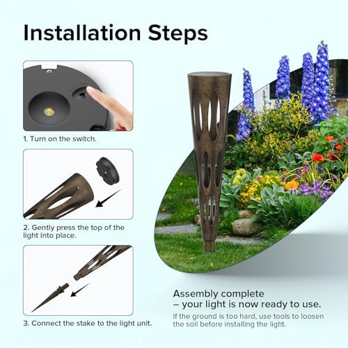 JJX Solar Pathway Lights, 6 Pack Outdoor Walkway Solar Lights for Yard Outside, Warm Light LED Landscape Light Waterproof IP65 Auto On/Off for Lawn Sidewalk - Image 2
