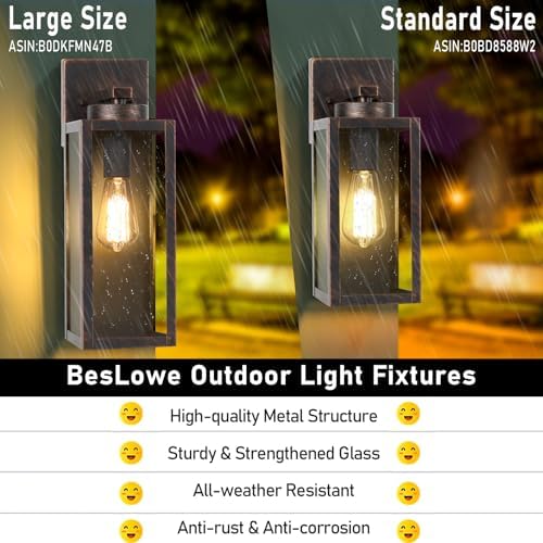 BesLowe 15’’ Large Outdoor Wall Lights, Porch Lights Distressed Brown - Image 3