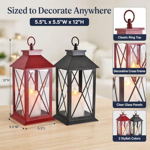 Wallsky Vintage Lanterns Black & Red Indoor Decorative Lanterns Battery - Image 2