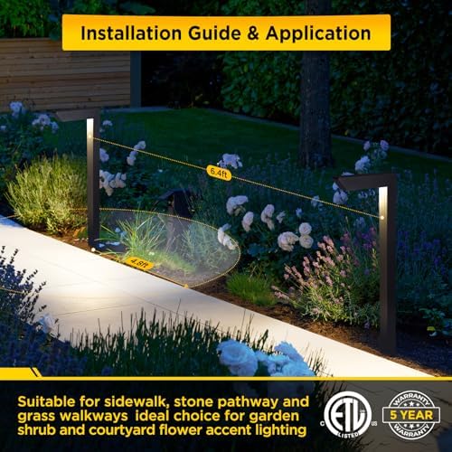 Gardencoin 3CCT LED Low Voltage Landscape Pathway Light, 12V Premium 3000K/4000K/5000K Selectable Path Lights Wired, Modern Walkway Lights Outdoor, Higher Housing with Larger Stake (19.71IN, 4pack) - Image 5