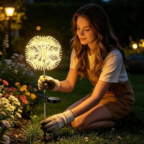 Solar Patio Lights, 2-Pack Warm Yellow Firework Outdoor Garden Twinkle - Image 4