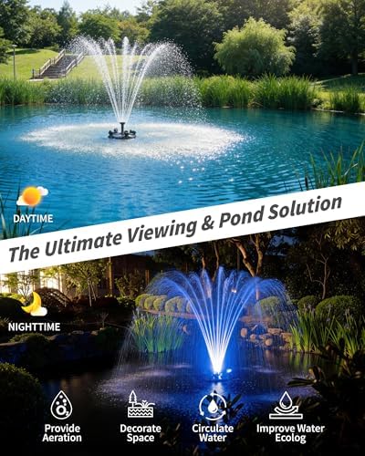 POPOSOAP Floating Pond Fountain With LED Lights, Pond Fountain Aerator Complete Kit with 1600GPH Water Pump 50FT Power Cord, 3 Spray Styles for Ponds, Pool, Lakes & Water Gardens P155 - Image 2