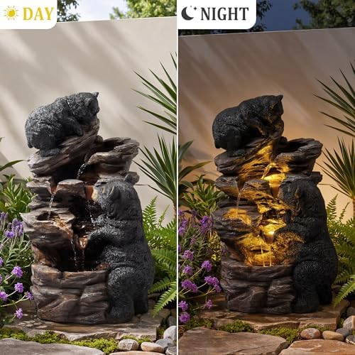19.7" Tall Outdoor Water Fountain, 5 Tier Cascading Bowls and Stacked Water Fountain with LED Lights, for Yard Décor, Backyard, Patio and Deck (21.7'') - Image 4