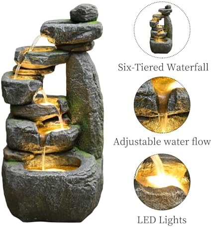 32.68'' Outdoor Water Fountain with Lights, Water Feature for Garden - Image 4