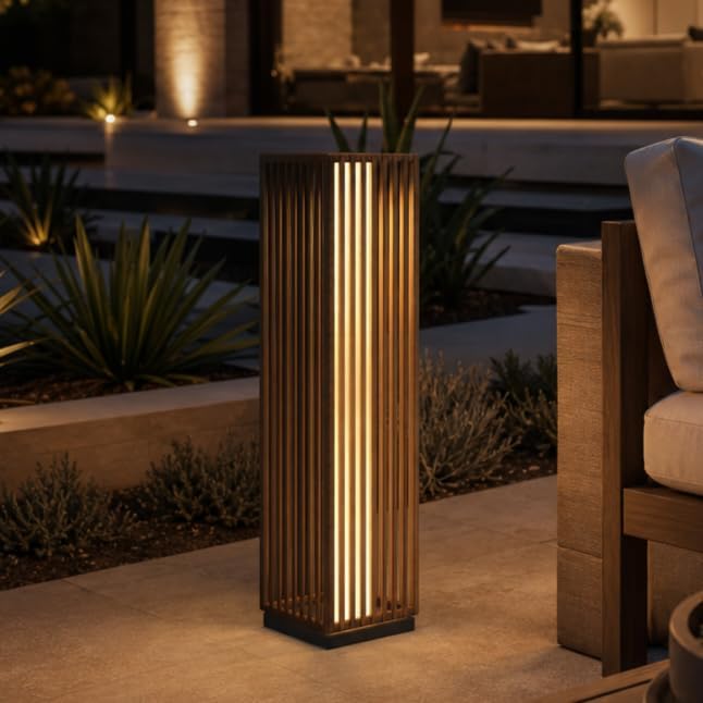 Solar Yard Slim Solar Outdoor Floor Lamp, Modern Wicker Patio Light with Dual Brightness 50/100 Lumens, Cordless Waterproof Standing Lantern for Backyard, Porch, Balcony & Poolside Decor, Brown by SolarYard