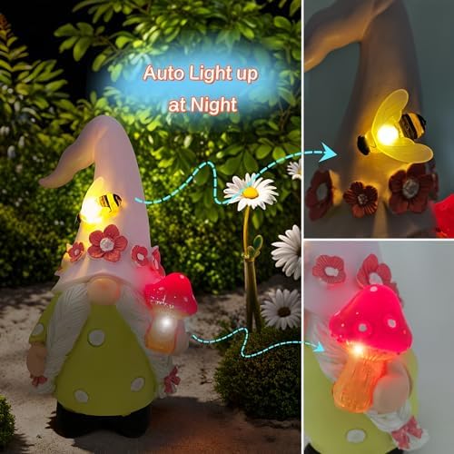 Qukueoy Garden Gnomes Statues Outdoor Decor, Outside Solar Garden Decorations for Yard, Funny Gnome Gifts (Pink Girl) - Image 5