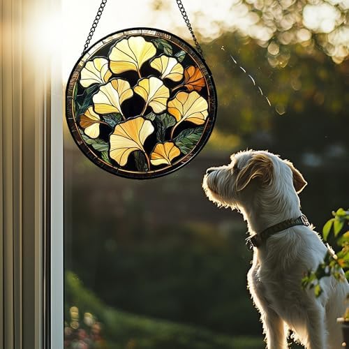 Ginkgo Leaves Stained Glass Window Hanging Suncatcher Gifts for Women 9.8" - Image 3