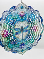 Shwing 12 Inch Dragonfly Wind Spinner Lotus Flower Hanging Decor Blue Purple Mandala Metal Ornament Outdoor Kinetic Garden Art 3D Wind Spinner for Patio Porch Backyard Decoration - Image 2
