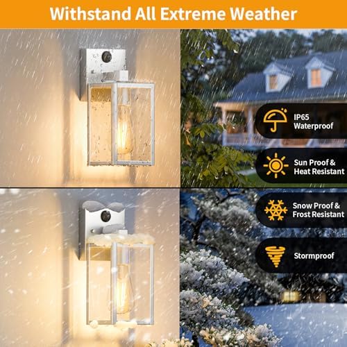 2 Pack Silver Motion Sensor Outdoor Light Fixtures Wall Mount, Dusk to Dawn Front Porch Lights for House, Exterior Wall Sconce, Waterproof Lantern Lamp,Outside Coach Light for Garage Entryway Yard - Image 4