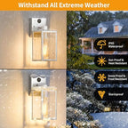 2 Pack Silver Motion Sensor Outdoor Light Fixtures Wall Mount, Dusk to Dawn Front Porch Lights for House, Exterior Wall Sconce, Waterproof Lantern Lamp,Outside Coach Light for Garage Entryway Yard - Image 4