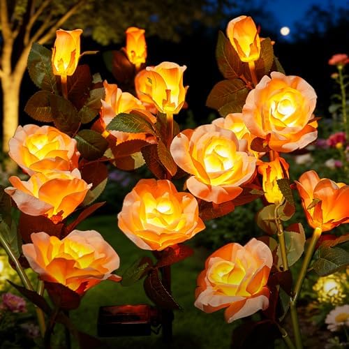 Brightown Solar Garden Lights, 4 Pack LED Rose Flower Lights Waterproof by Brightown