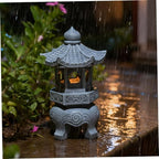 Pagoda Garden Statue, Resin Solar Japanese Pagoda Lantern, Decorative Zen Garden Landscape for Yard Patio Lawn, Style 3, Statue - Image 4