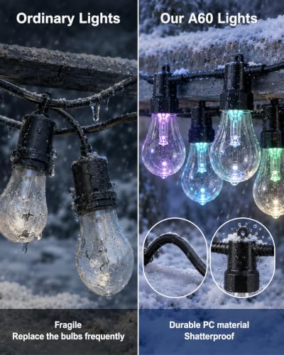 50FT RGBW Patio String Lights, A60 Outdoor Color Changing Lights - Image 3