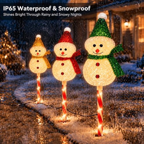 Snowman Solar Christmas Decorations Outdoor, Solar Pathway Stake Lights - Image 4