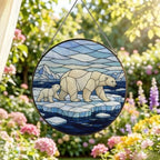 Polar Bear Mom Cub Stained Glass Suncatcher 11.8" Colorful Window Hanging Ornament, Sun Catcher Decor for Bathroom Front Door Living Room Home Wall Garden - Image 2
