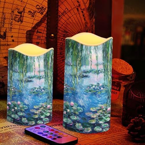Claude Monet Poster LED Flameless Candles with Realistic Flickering Flame Battery Operated Outdoor Pillar Candles (4 Pack) Decorative Lighting for Patio Yard Garden & Porch Decor - Image 5