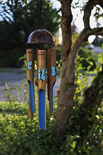 Cohasset Gifts Blue Butterfly Small Bamboo Wind Chimes: Deep Tone Outdoor Windmill & Wood Wind Chimes - Ideal Retirement Gift - Image 4