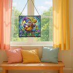 Musician Gnome Stained Glass Suncatcher – Square Hanging Window Panel for Home or Greenhouse – Whimsical Glass Art Gift for Garden Lovers, Christmas, Halloween, Father Days Dxyh3Y - Image 5