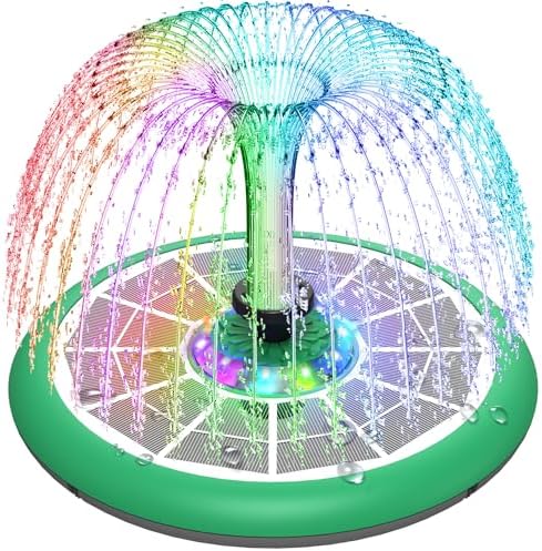 Solar Fountain UFO Style, 2026 Upgrade 5W Glass Solar Panel Bird Bath Fountain with LED Lights, 4000mAh Backup Battery, 7 Nozzles for for Garden, Pond, Pool, Patio Outdoor Water Feature by GAIZERLSolarBirdBathFountain