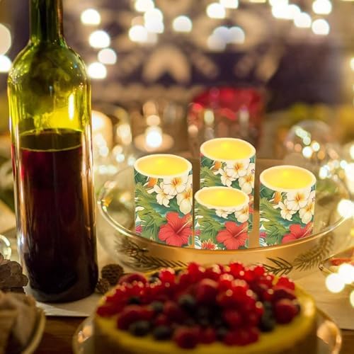 Flameless Candles with Remote Tropical Floral Leaves Battery Operated Candles with Timer Pack of 4 LED Pillar Tea Lights for Coastal Home Hotel Restaurant Decorations - Image 5