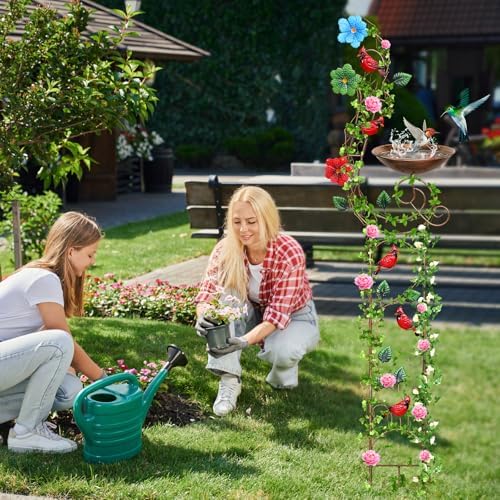 YADOOLIFE 57” Bird Bath with Garden Trellis for Climbing Plants Outdoor, Small Decorative Trellises Metal Birdbath Bird Baths, 1 Piece (Redbird) - Image 6