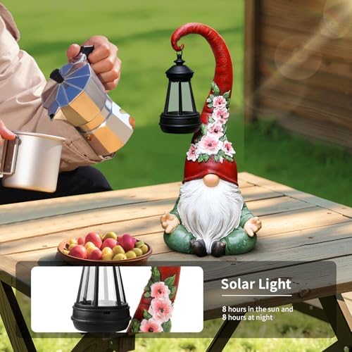 Solar Garden Gnome Statue, 13.1 Inch Zen Gnome with Lantern for Yard Decor - Image 5