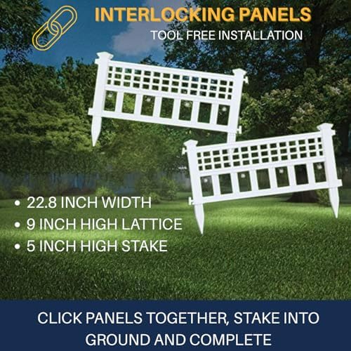 SkyMall 8-Piece Solar Garden Border Fence with Corner Posts, White Decorative Landscape Edging Panels with Cool White LED Solar Lights, Outdoor Lawn and Flower Bed Barrier for Yard and Pathway - Image 4