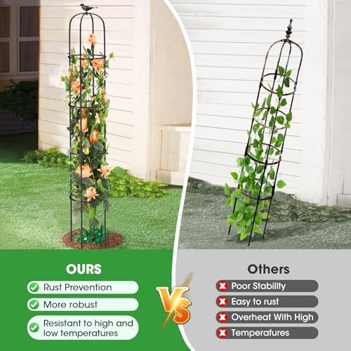 Tower Obelisk Garden Trellis for Climbing Plant，6.3FT/75.6" Rustproof Metal Potted Plant Climbing Support for Indoor Outdoor Flowers Vegetable Fruits Vines Support (2PCS) - Image 4