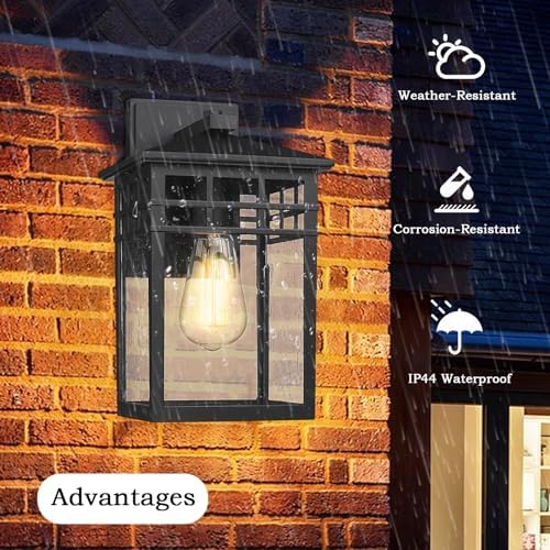 Outdoor Light Fixtures Wall Mount, Modern Farmhouse Exterior Wall Sconces with Seeded Glass for Porch, Waterproof Industrial Craftsman Carriage Lantern Lamp Outside for House Patio Garage,2 Pack - Image 3