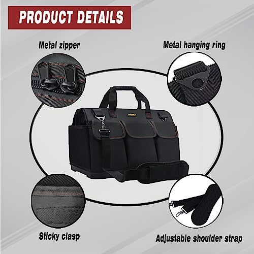 FASTECH 22-inch Heavy Duty Bottom Tools Bag With Wide Mouth For Tool Storage, Carrier and Organizer, Tool Bag For Men, Wide Mouth Tote Bag With Inside Pockets (22Inch) - Image 3