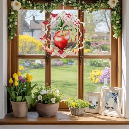 10 Inch Farmhouse Fruits Wind Spinner for Yard and Garden, Green Leaves Red Buffalo Plaid Hanging Ornaments Outdoor 3D Kinetic Wind Sculpture Spinners Indoor Outdoor Patio Décor Ornaments Gift - Image 5