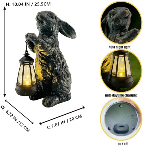 Cute Standing Bunny Statue with Solar LED Lantern, Antique Bronze Finish Resin Rabbit Sculpture, Waterproof Outdoor Garden Ornament, Ideal Gift for Rabbit Lovers, Patio Backyard Home Decor - Image 4