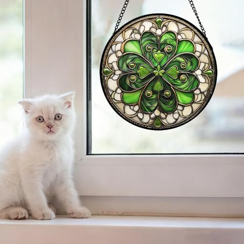 Stained Glass Window Hanging Lucky Clover Suncatcher Gift for Mom 15" - Image 2
