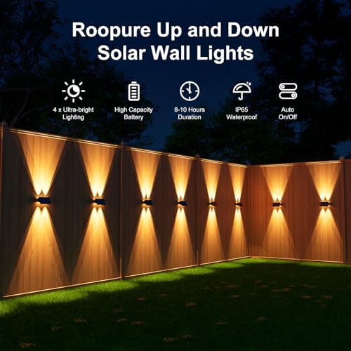 12 Pack Warm White Solar Power Fence Wall Light Outside Up and Down - Image 2